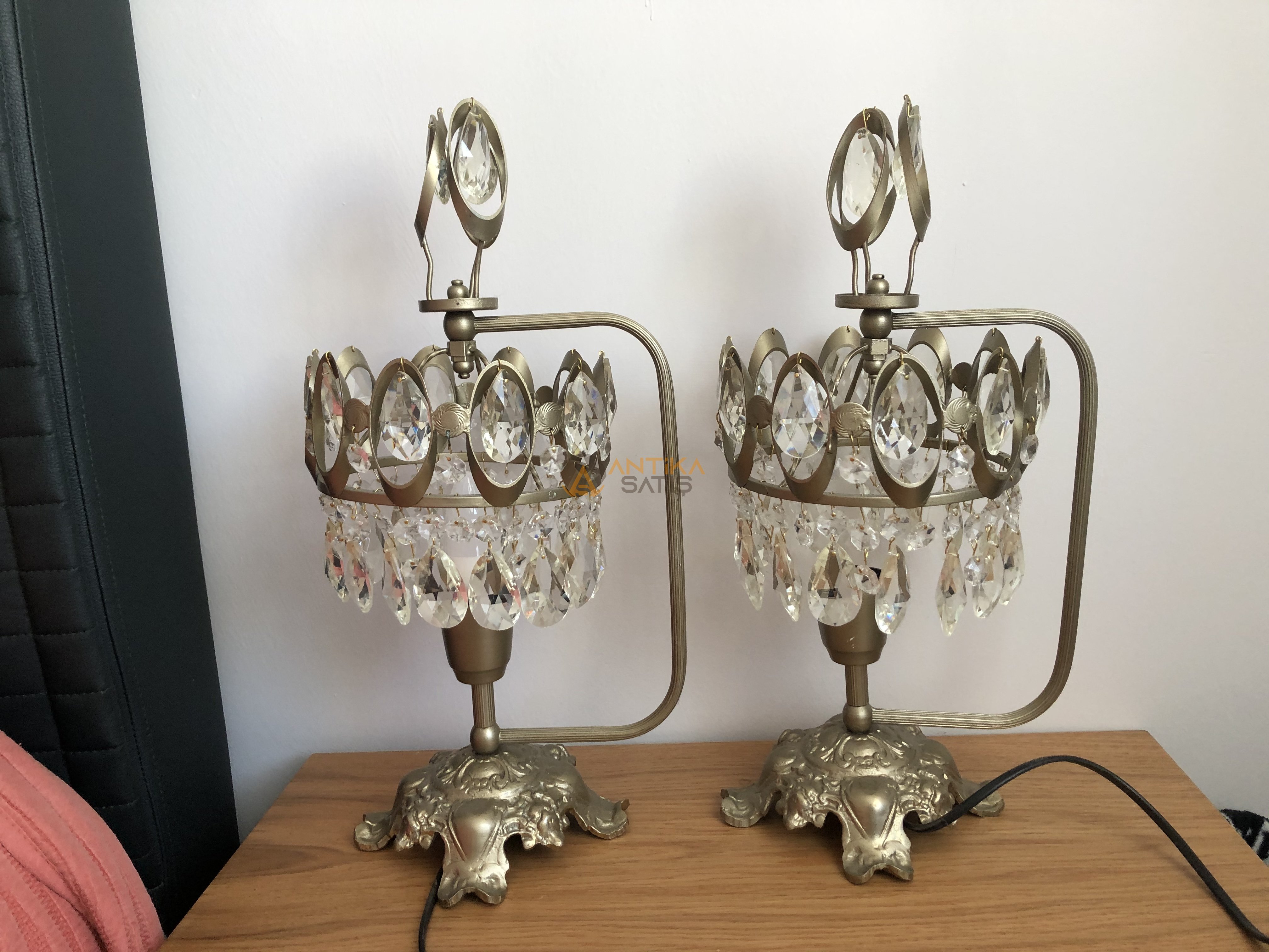 vintage kristal taşlı abajur aydınlatma, başucu lambası